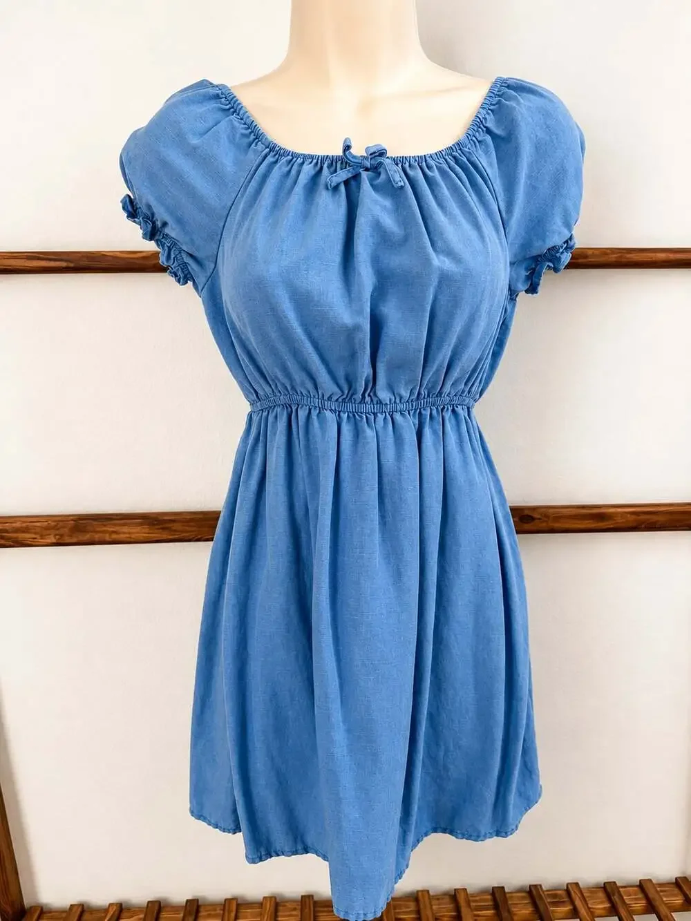 Forever 21 Kids Girls Blue Chambray Short Sleeve Babydoll Dress Size 11/12